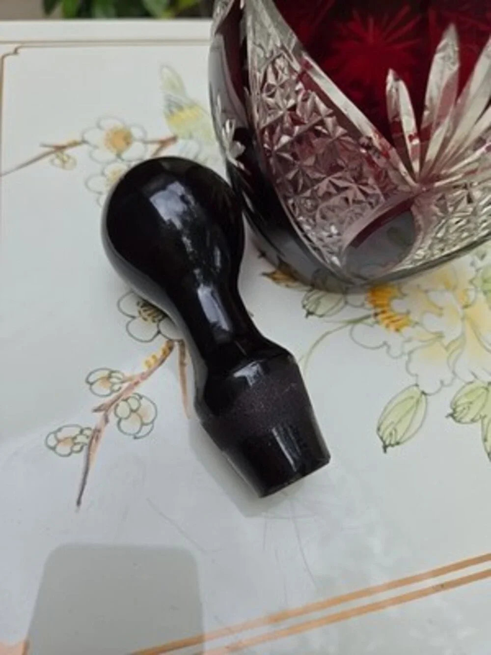 Decanter Red Ruby Bohemian Cut to Clear Glass With Stopper RARE Vintage